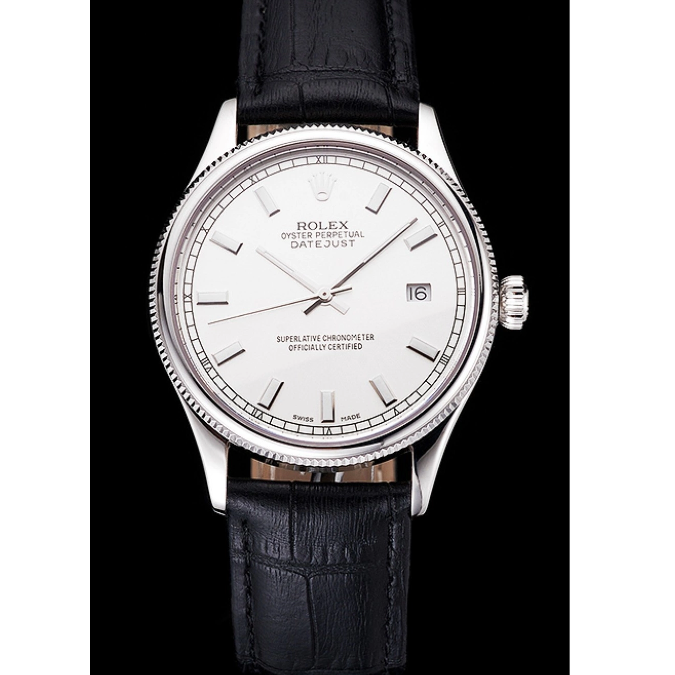 AAA Replica Watches Leather White Strap Rolex Stainless Steel Dial Case Datejust Swiss Black 0719